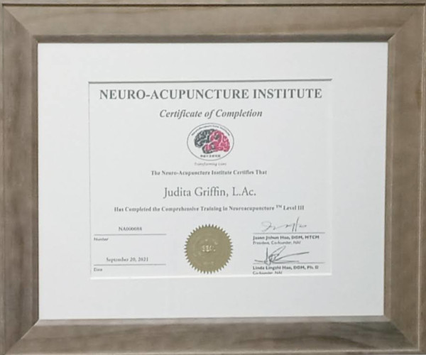 Dr. Griffin is a Neuro-Acupuncture Institute (NAI) Level III Graduate of the Comprehensive Training in Neuroacupuncture Program (CNTP).